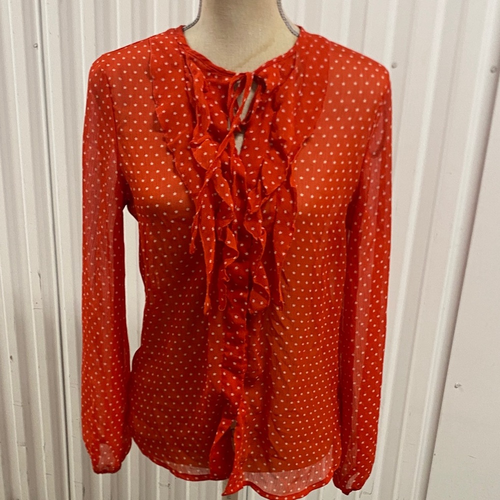 a.n.a Red Polka Dot Ruffle Tie-Front Blouse
